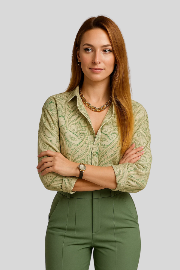Damen Zweiteiler Regular Fit Hemd mit Knopfleiste und Hose mit hoher Taille Print Set 2-teilig
