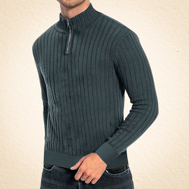 Herren Strickpullover, halber Reißverschluss Stehkragen gerippt bequem elastisch