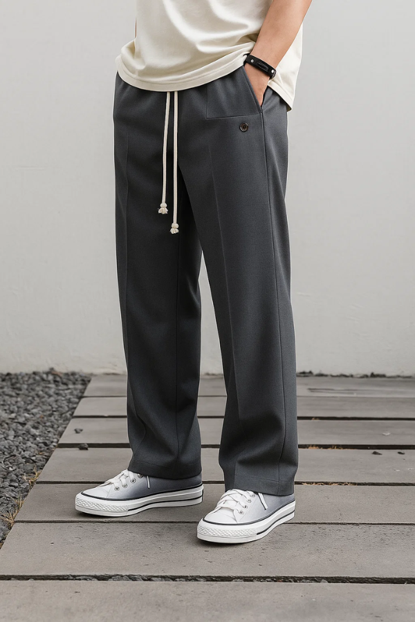 Herren Casual Hose Kordelzug Regular Fit Schlank Komfortabel Verstellbarer Bund