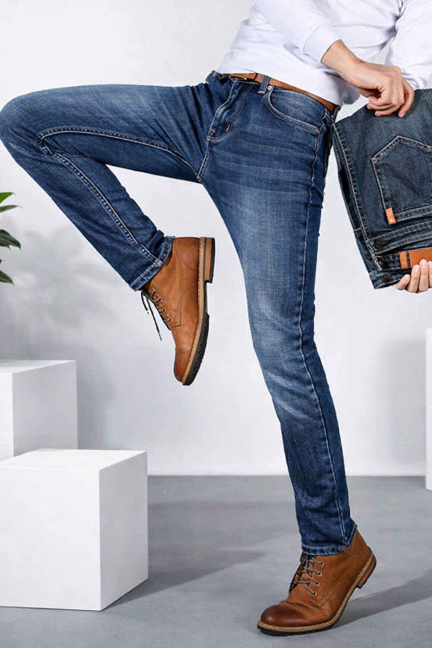 Herren Stretch Jeans konisch zulaufend flexible Passform bequemer Bund Alltag