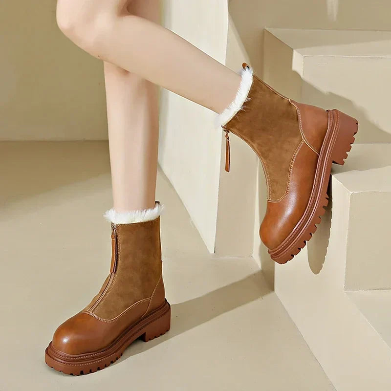 Damen flache Stiefeletten Profilsohle rutschfeste warme bequeme Winterstiefel
