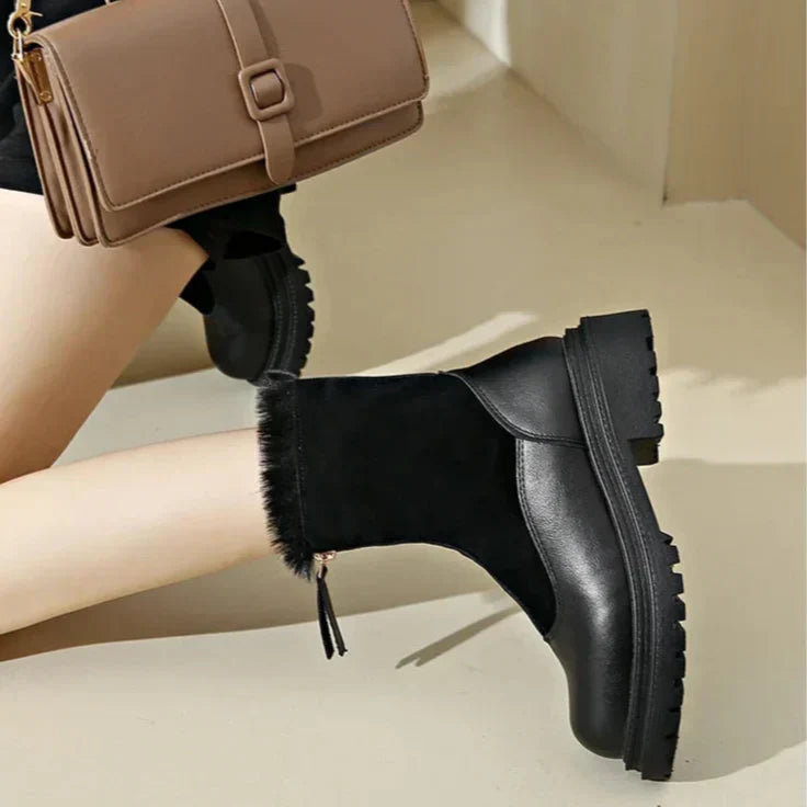 Damen flache Stiefeletten Profilsohle rutschfeste warme bequeme Winterstiefel