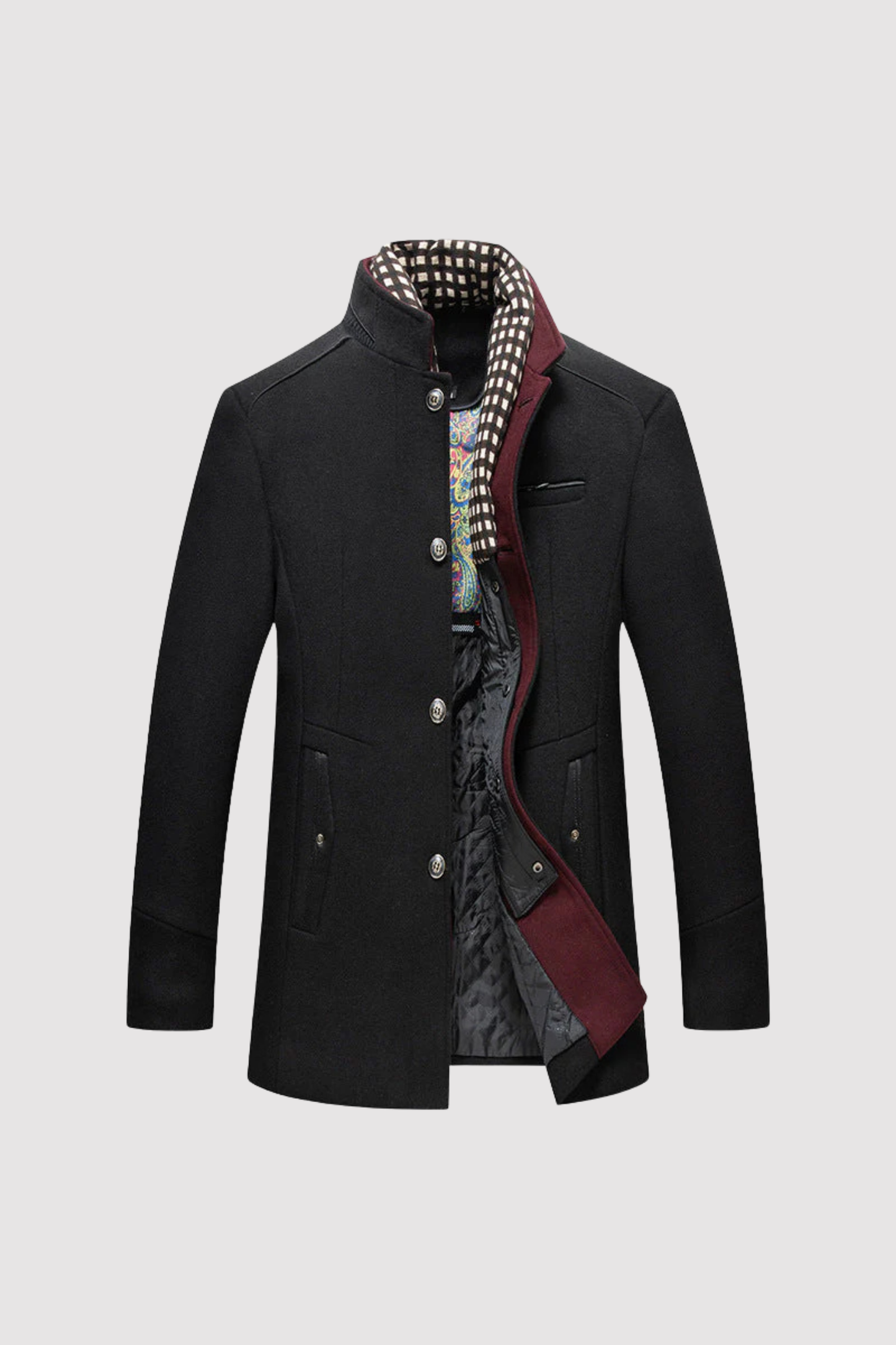 Herren Wollmantel Slim Fit Stehkragen Elegant Winter Langmantel Business Casual Übergang