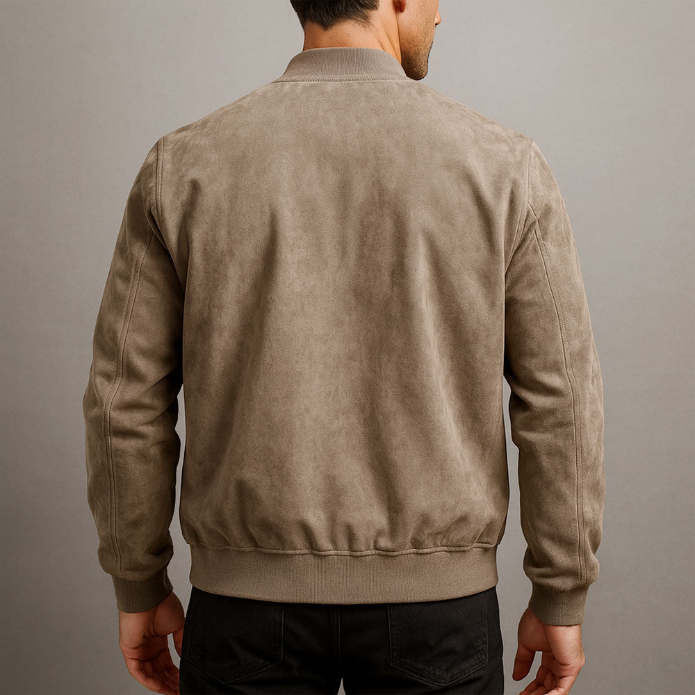 Herren Jacke Regular Fit Wildleder Bomber Stil Weich Atmungsaktiv Elegant Alltag Formal