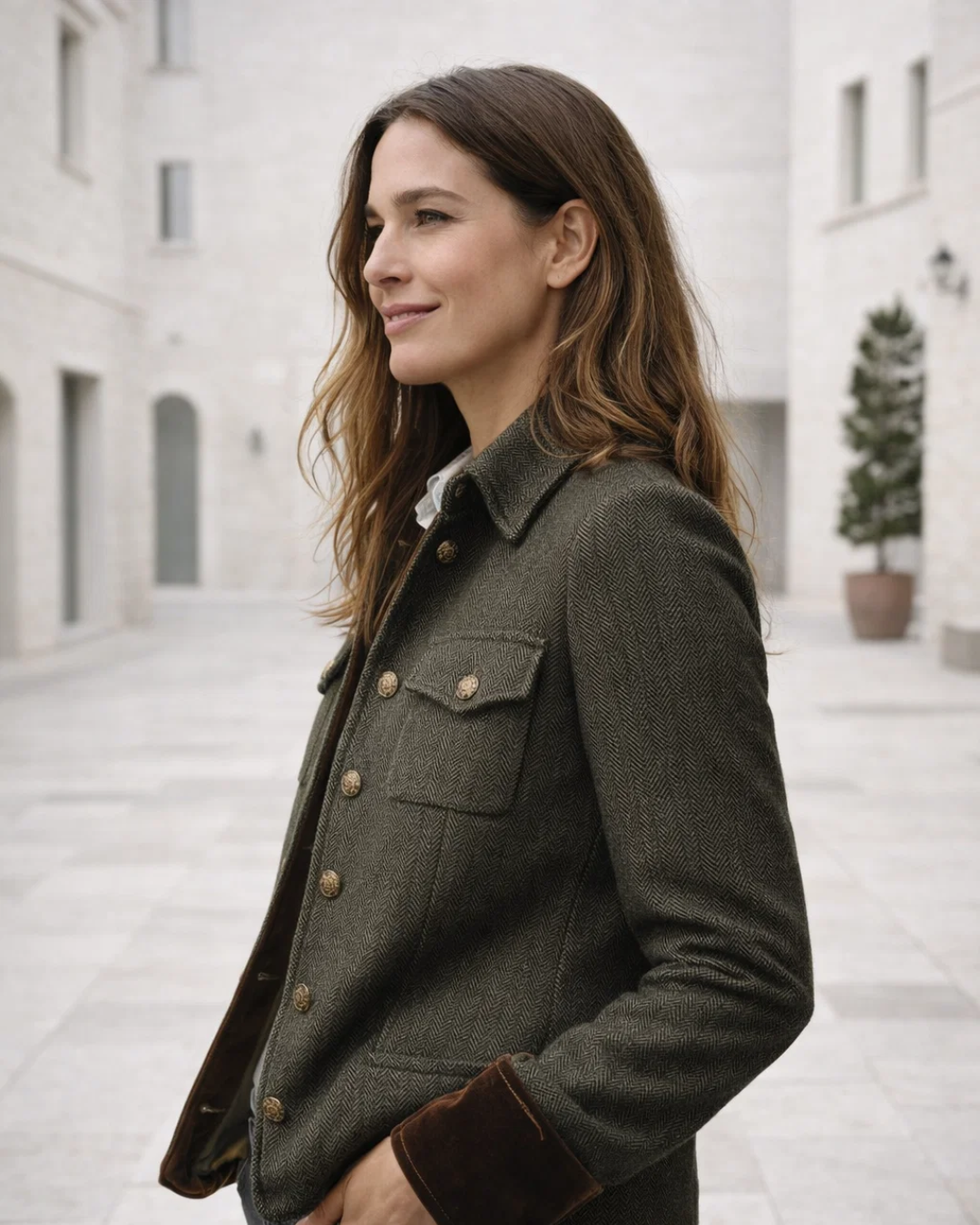 Damen Tweedjacke ist in der Taille tailliert elegante strukturierte Samtdetails klassische Passform