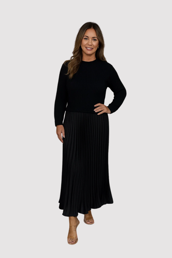 Damen Plisseekleid elastischer Bund fließend feminin Passform vielseitig elegant