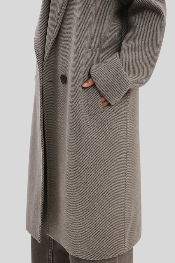 Damen Mantel Fischgrät Grau Lang Tailliert Elegant Warm Klassisch