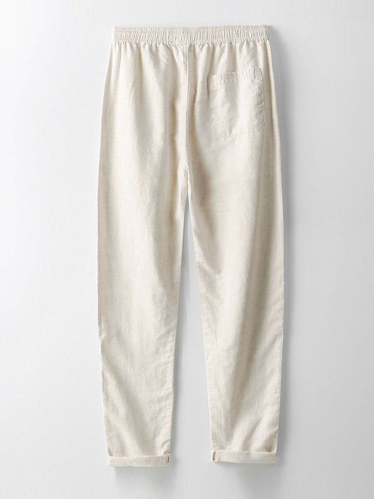 Herren Leinenhemd und Leinenhose Set Sommer Zweiteiler Freizeitanzug atmungsaktiv