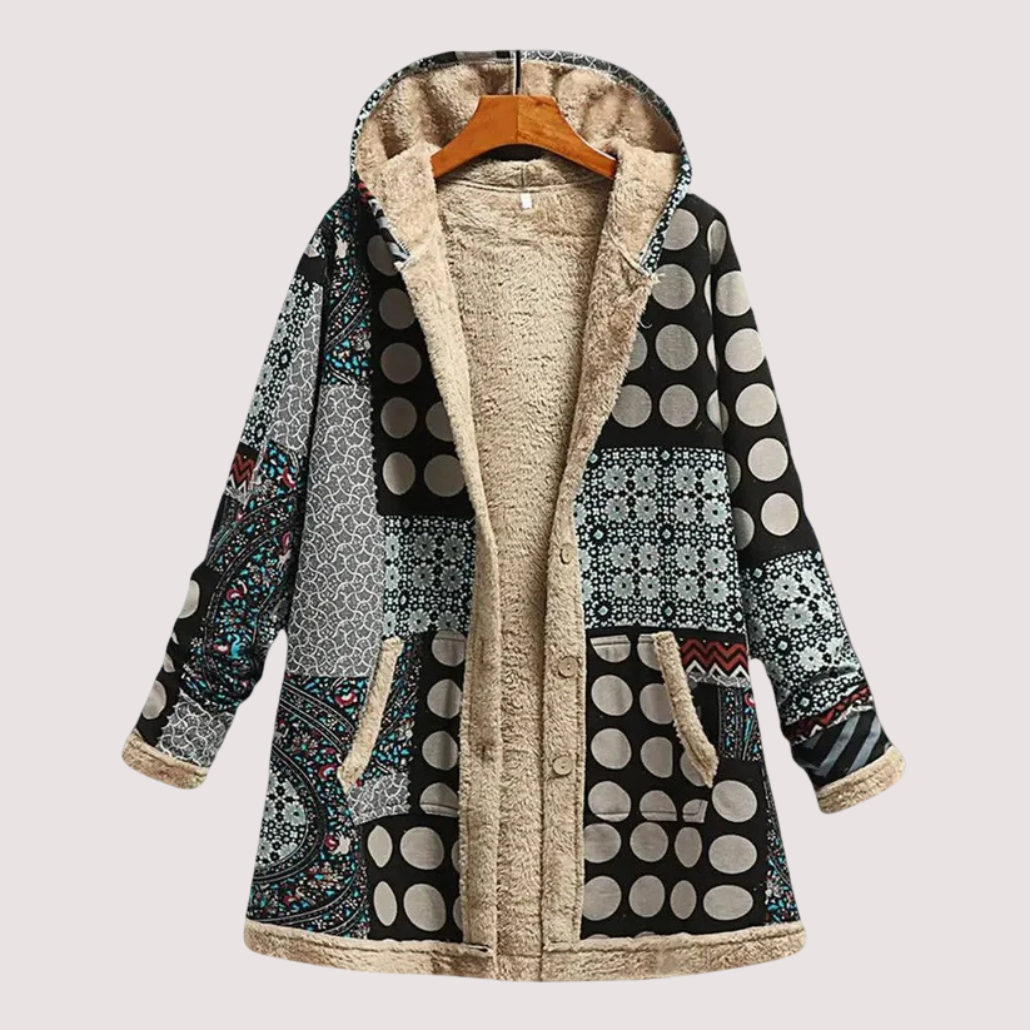 Damen Winterjacke Blumenmuster Kapuze Reißverschluss Kunstfell Fleece gefüttert Regular Fit Übergangs Winterjacke