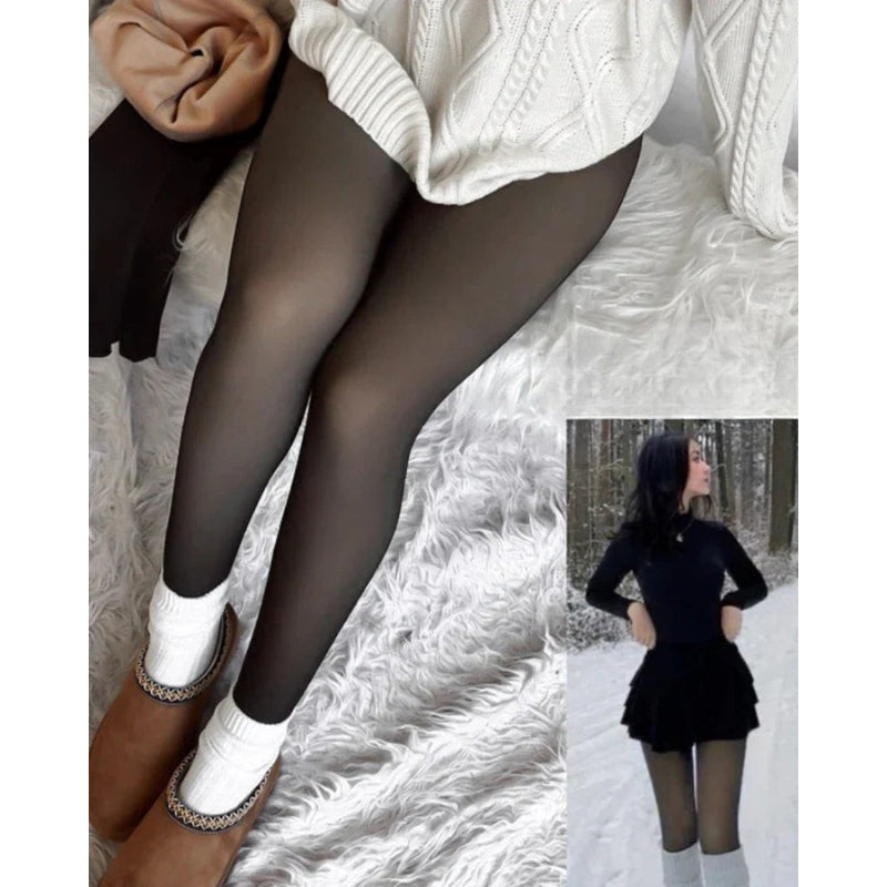 Damen Thermo-Strumpfhose Slim Fit Fleece Innenfutter Transparent Effekt Hohe Elastizität Winter Warm Komfort