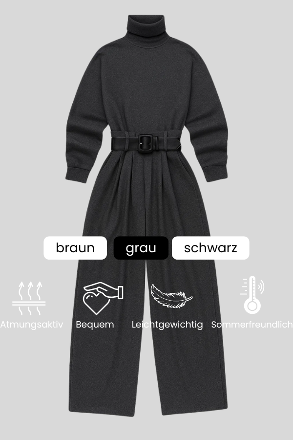 Damen Jumpsuit mit Gürtel, hohe Halsform, weites Bein, lockere Passform, elegant