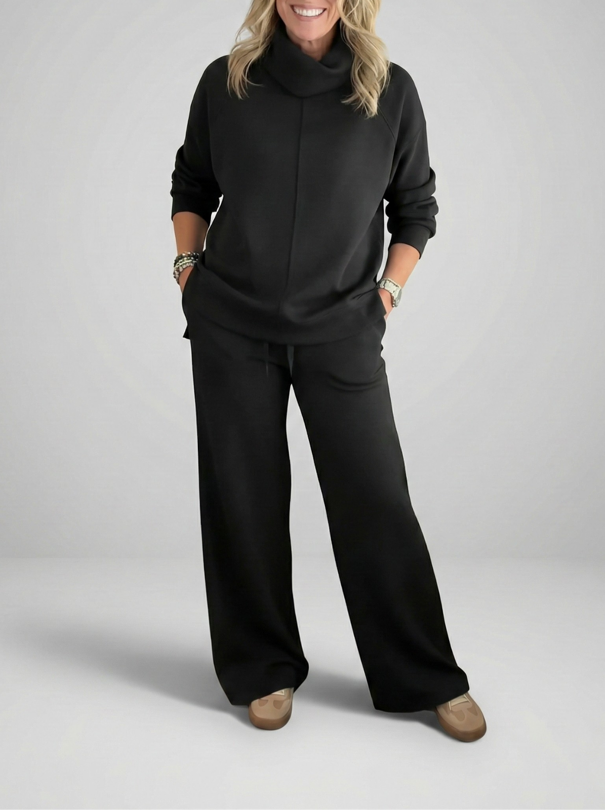 Damen zweiteiliges Set lose bequeme minimalistische atmungsaktive elegante Passform