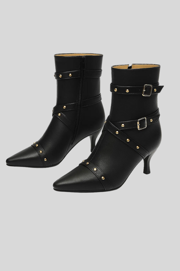 Damen Stiefeletten Spitzniete Reißverschluss Ferse modern elegant