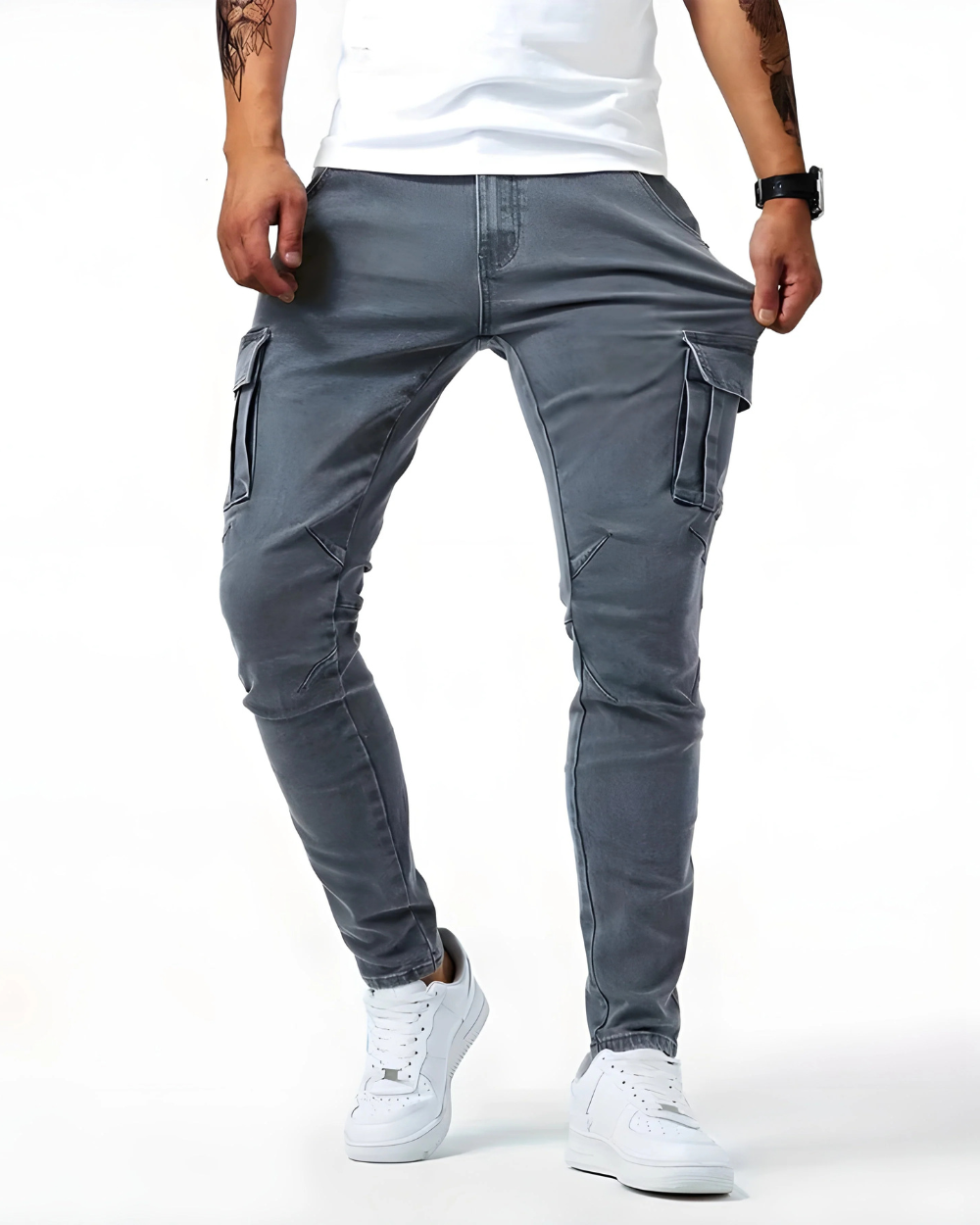 Herren Cargohose Slim Fit Baumwolle Stretch bequeme Taschen