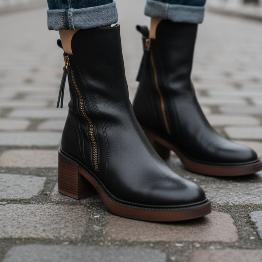 Damen Lederstiefel quadratischer Absatz rutschfest bequem elegant vielseitig