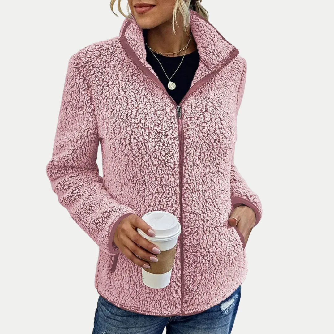 Damen Fleecejacke Langarm Regular Fit Reißverschluss Leicht Warm Freizeit Übergangsjacke