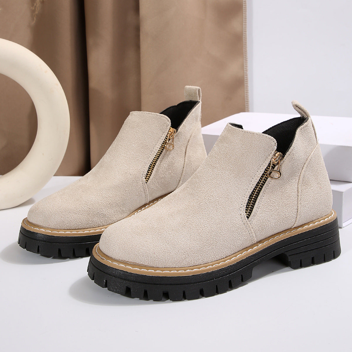 Damenstiefel Reißverschluss-Außensohle ist rutschfest und bequem im Chelsea-Stil