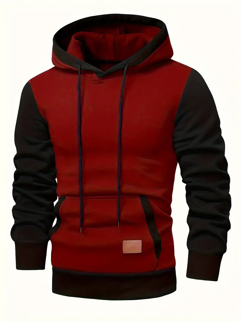 Herren Hoodie zweifarbig Kapuze Kängurutasche Langarm Regular Fit Freizeit Streetwear