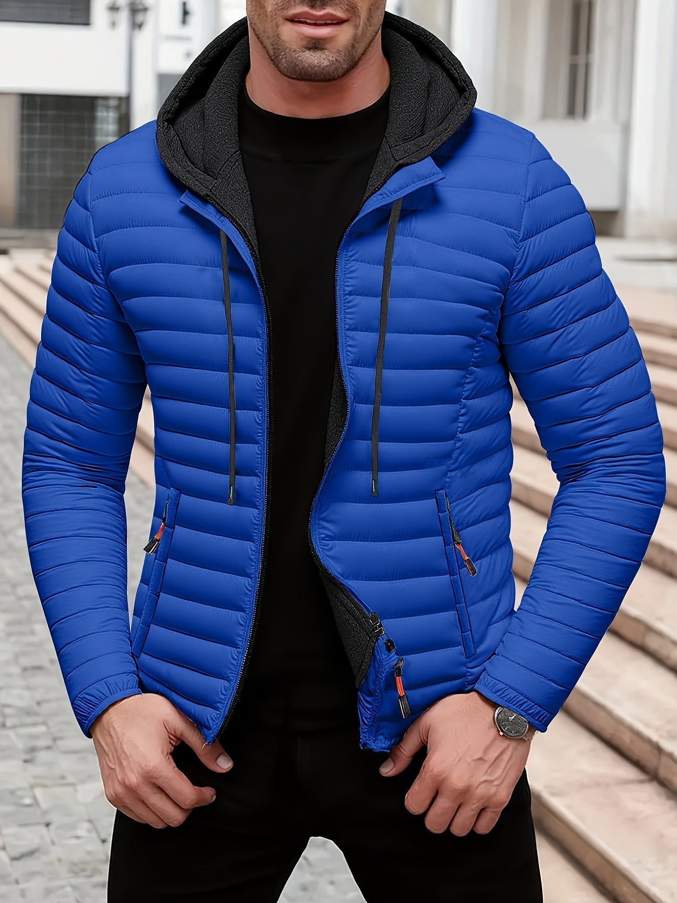 Herren Steppjacke Regular Fit Kapuze Warm Fleece Gefüttert Leicht Winter Übergang Outdoor Alltag