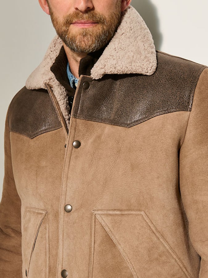 Herren Lederjacke Wildlederoptik Lammfellfutter langarm einfarbig Freizeit Vintage Regular Fit
