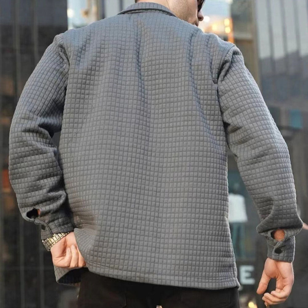 Herrenjacke Polyester Waffelstruktur einfarbiger Kragen Turndown Langarm regulär Lässig Frühling Herbst Winter
