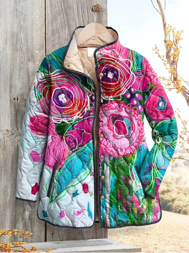 Damen Jacke Blumenmuster Regular Fit Weich Leicht Übergangsjacke Freizeit Alltag Elegant