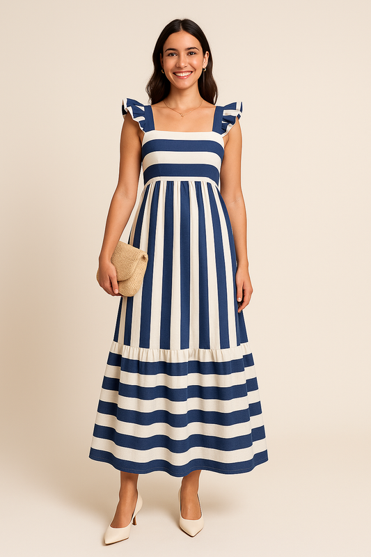 WILHELM | Sommerliches Damen Maxikleid gestreift mit Volantträgern