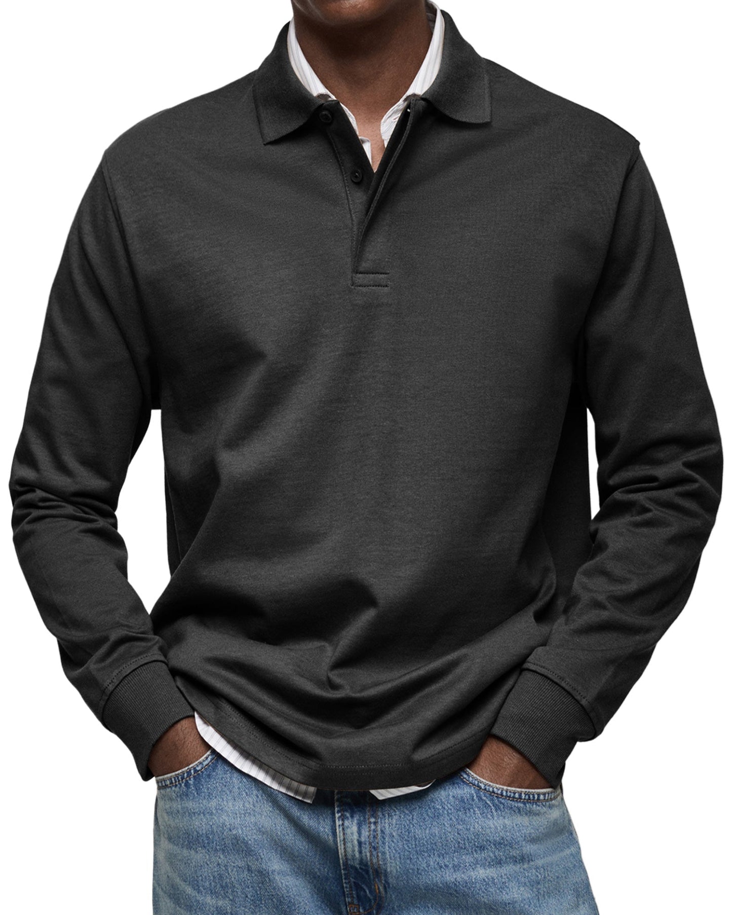 Herren Polo Knopfleiste Langarm klassisch bequem vielseitig elegant