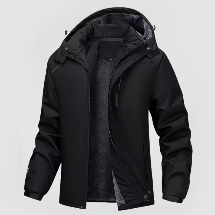 Herren Jacke Langarm Wasserdicht Fleece-Futter Kapuze Reißverschluss Regular Fit Outdoor Freizeit Winter