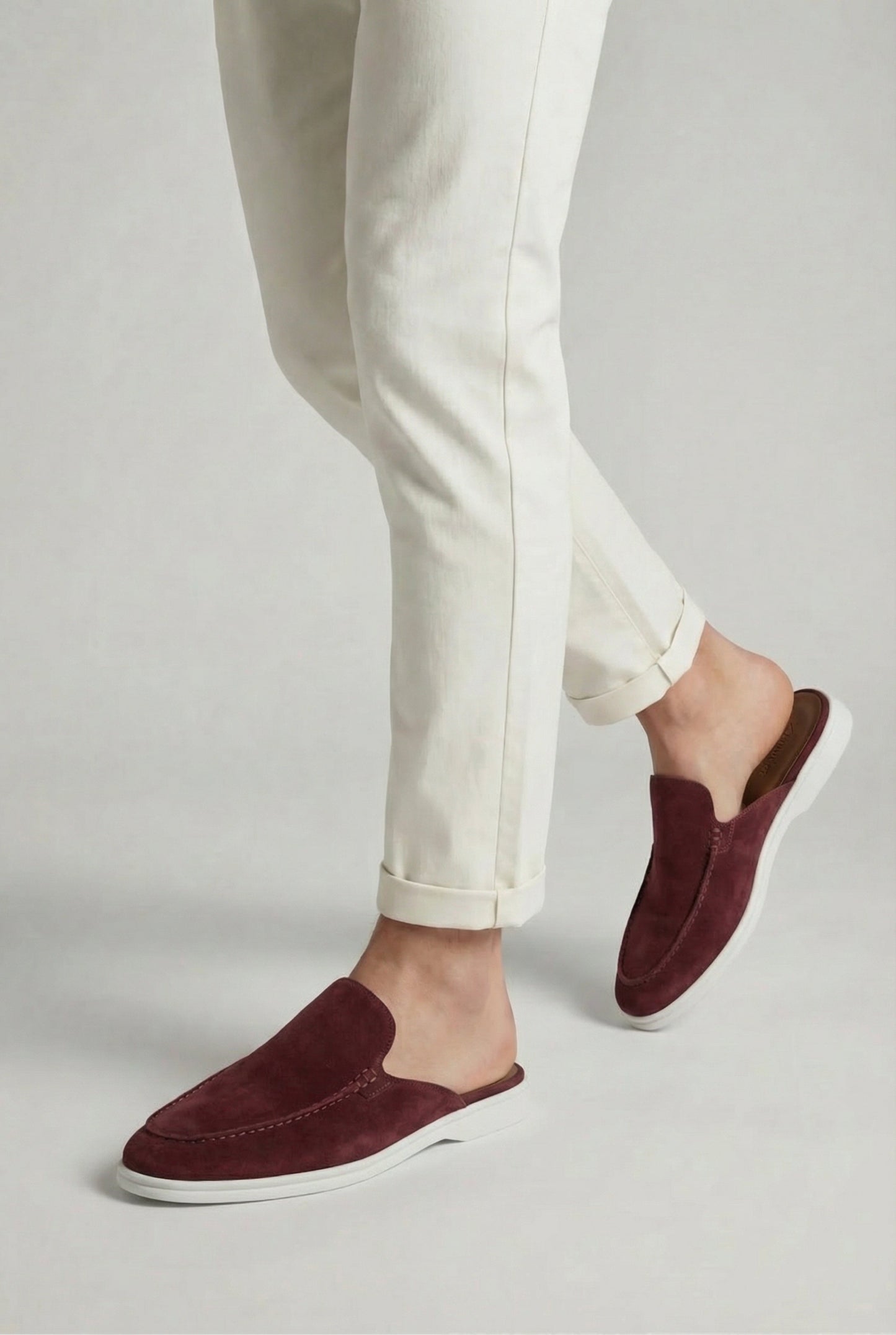 Herren Mule Bordeaux offen atmungsaktiv mit Veloursleder und leichter Gummisohle