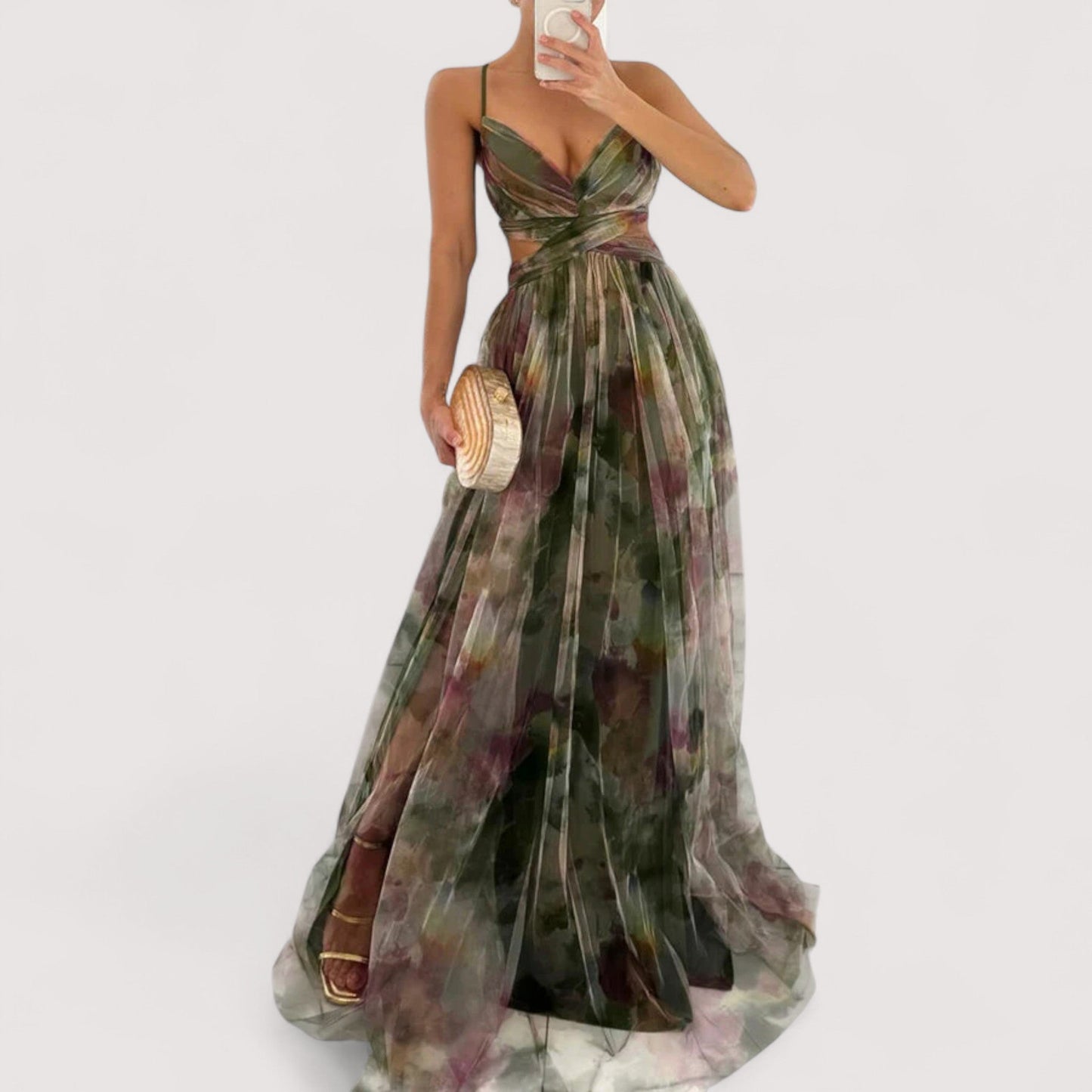 Damen Abendkleid verdrehtes Oberteil fließend figurbetont elegante Passform