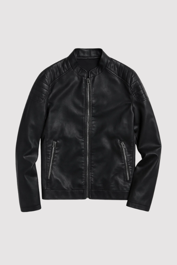Herren Lederjacke Schwarz Slim Fit Klassisch Reißverschluss Elegant