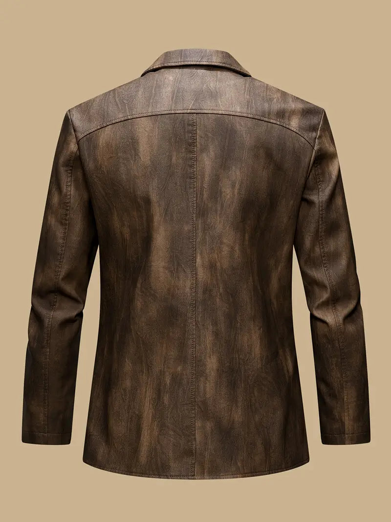 Herren Lederjacke strukturiert Reißverschluss Stehkragen mehrere Taschen klassisch modern