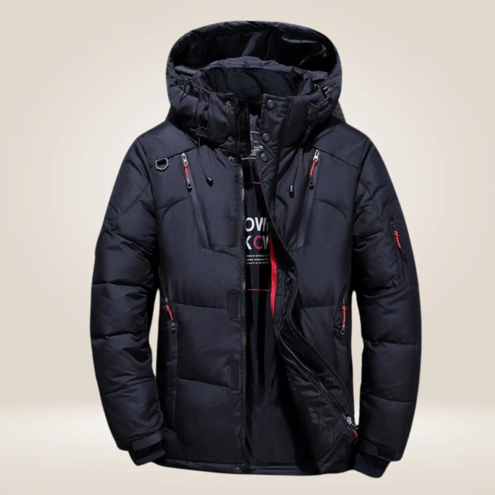 Herren Winter Daunenjacke gefüttert wasserabweisend winddicht Kapuze warm Outdoor Jacke einfarbig