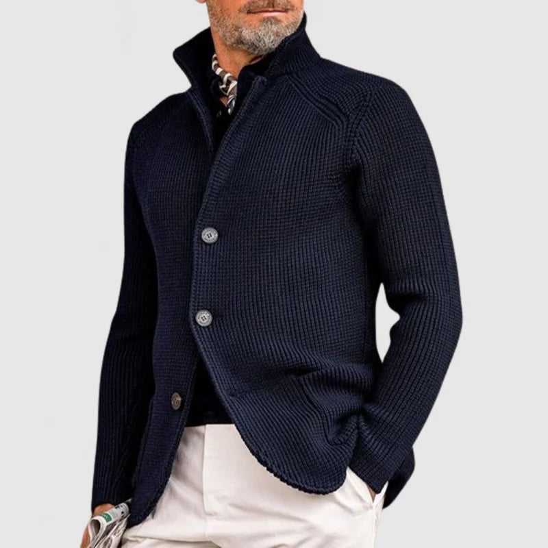 Herren Strickjacke Regular Fit Stehkragen Weich Warm Alltag Business Casual Komfort