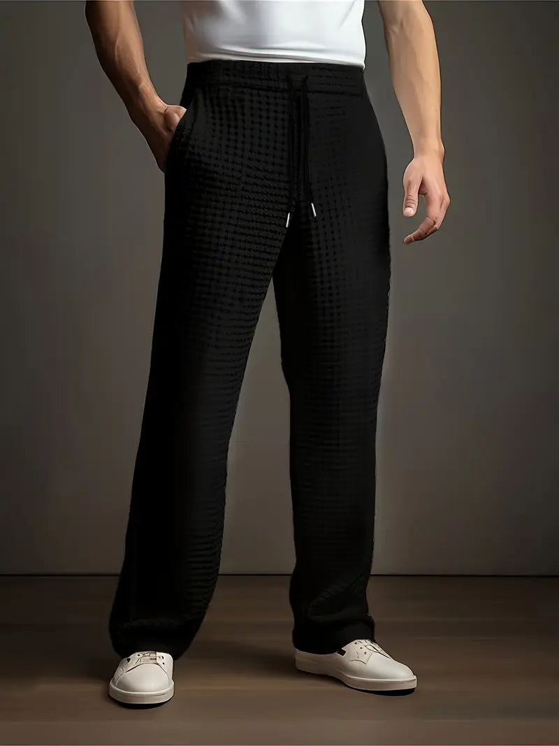 Herren Jogginghose Waffelstruktur Casual Regular Fit Elastischer Bund Kordelzug Atmungsaktiv