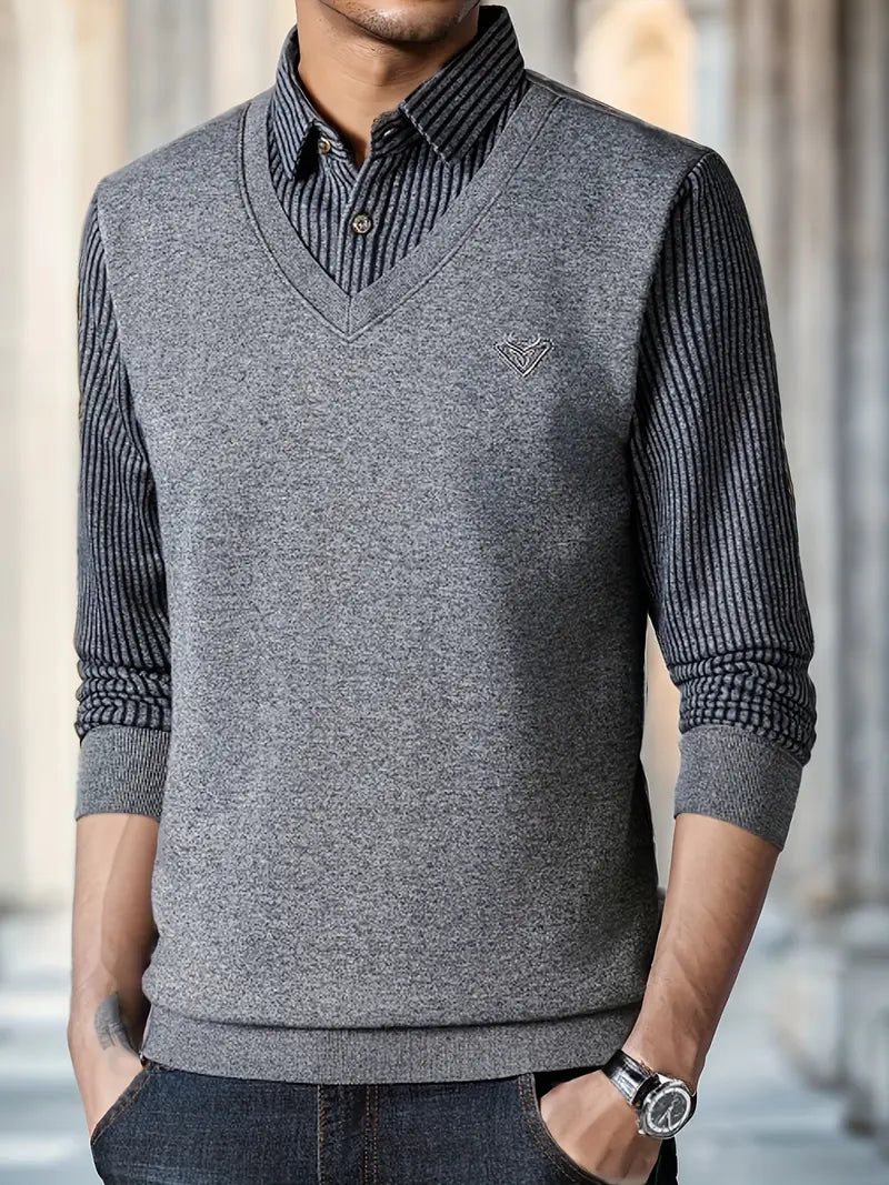 Herren Strickpullover mit V-Ausschnitt Slim Fit weiche atmungsaktive Langarm