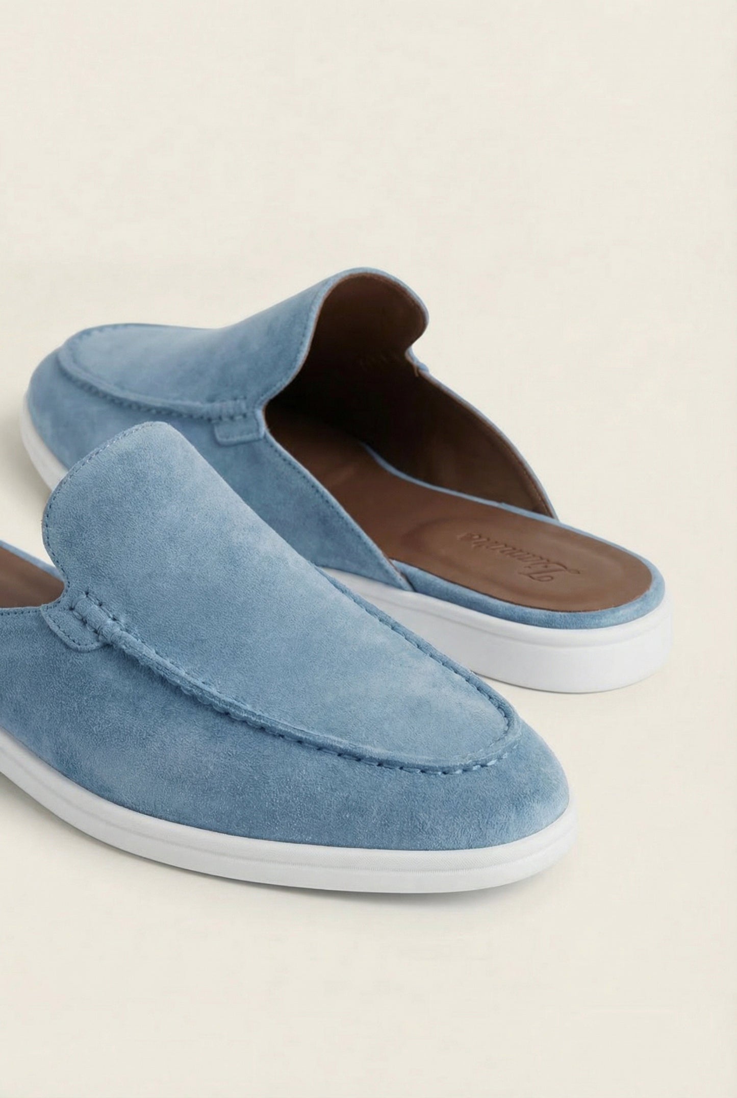 Herren Freizeitschuhe Hellblau Wildleder Mule Slip-On Offene Ferse Leichte Sommerschuhe