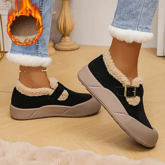 Damen Slip-on Wildleder Optik Fleece Futter rutschfester Slip-On bequem warm