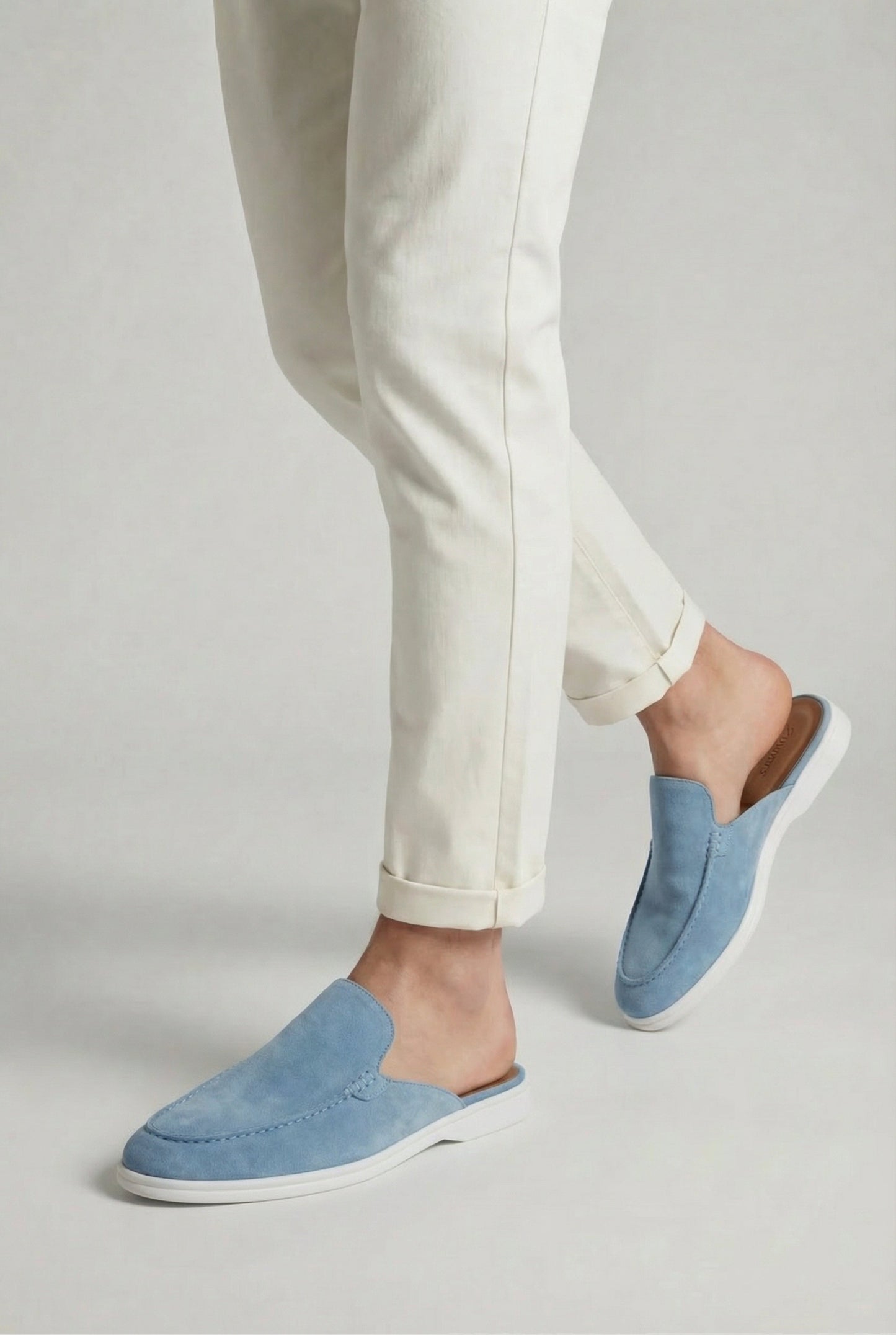 Herren Freizeitschuhe Hellblau Wildleder Mule Slip-On Offene Ferse Leichte Sommerschuhe