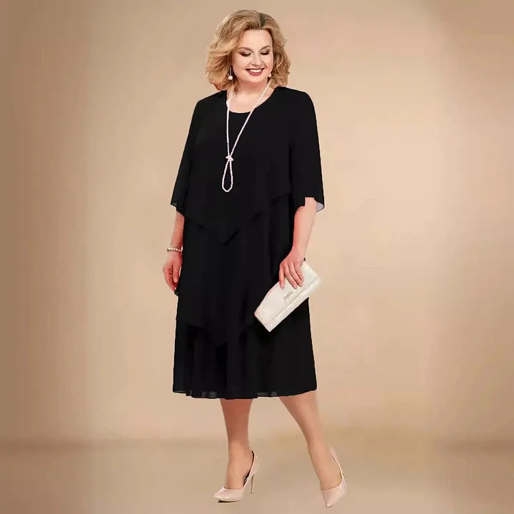 Damen Midikleid asymmetrisch locker Rundhalsausschnitt Kurzarm fließende Passform