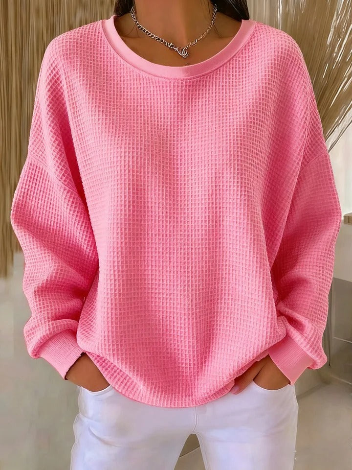 Damen Pullover Waffelstrick Langarm warme lockere bequeme weiche Passform