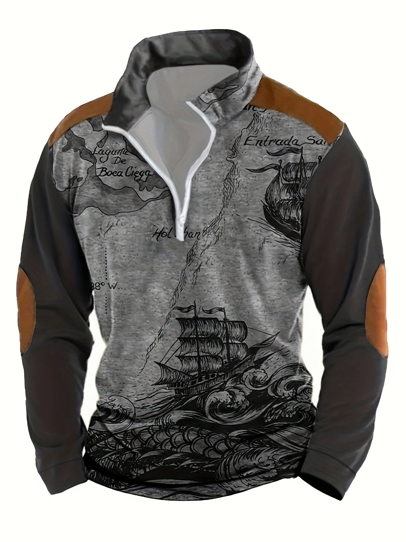 Herren Sweatshirt halber Reißverschluss Stehkragen Druck locker bequem