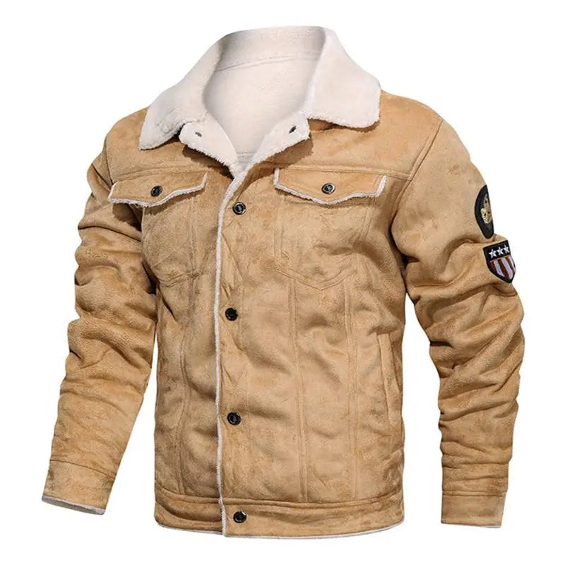 Herren Winterjacke Kunstfell warm gefüttert langarm einfarbig Freizeitjacke
