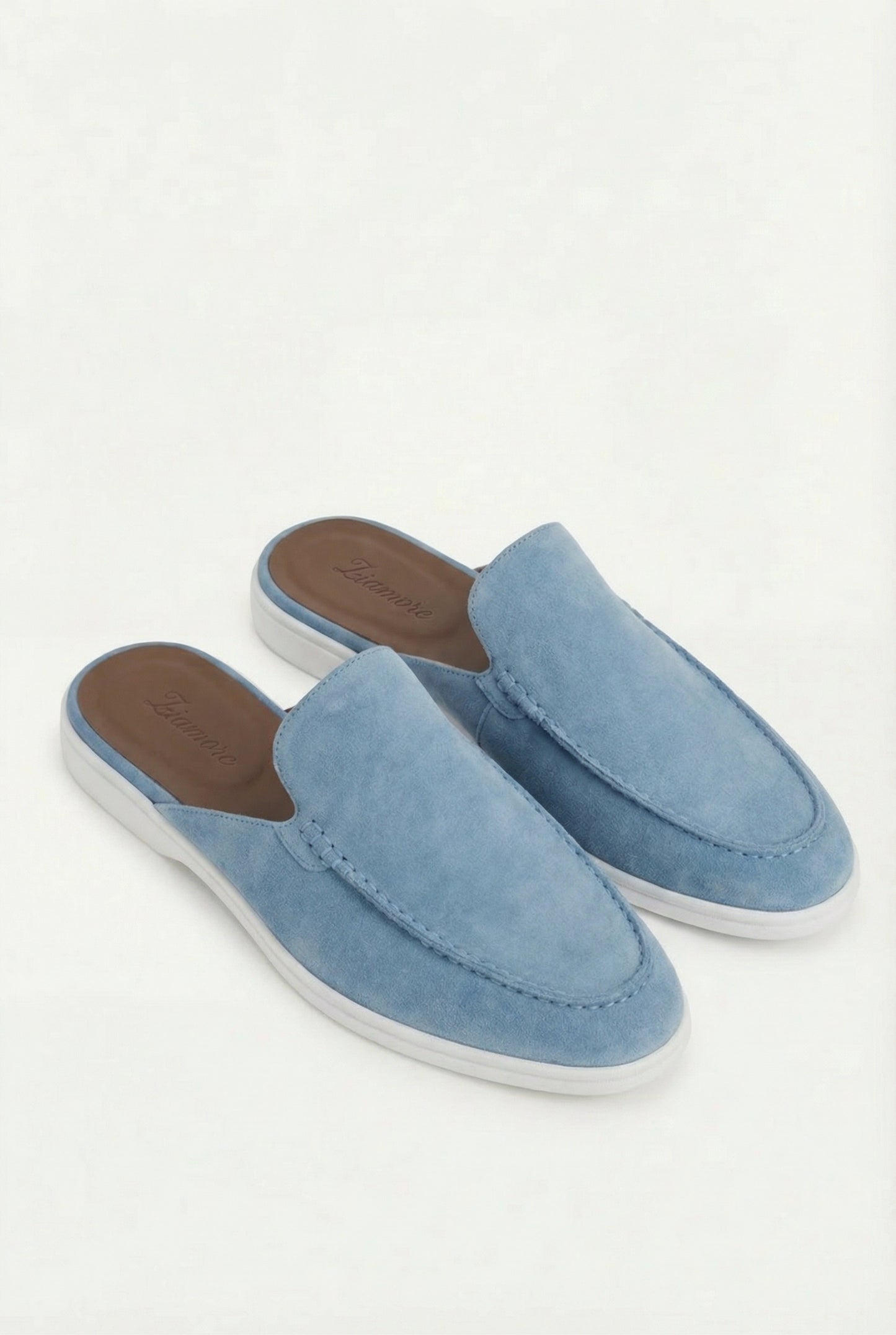 Herren Freizeitschuhe Hellblau Wildleder Mule Slip-On Offene Ferse Leichte Sommerschuhe