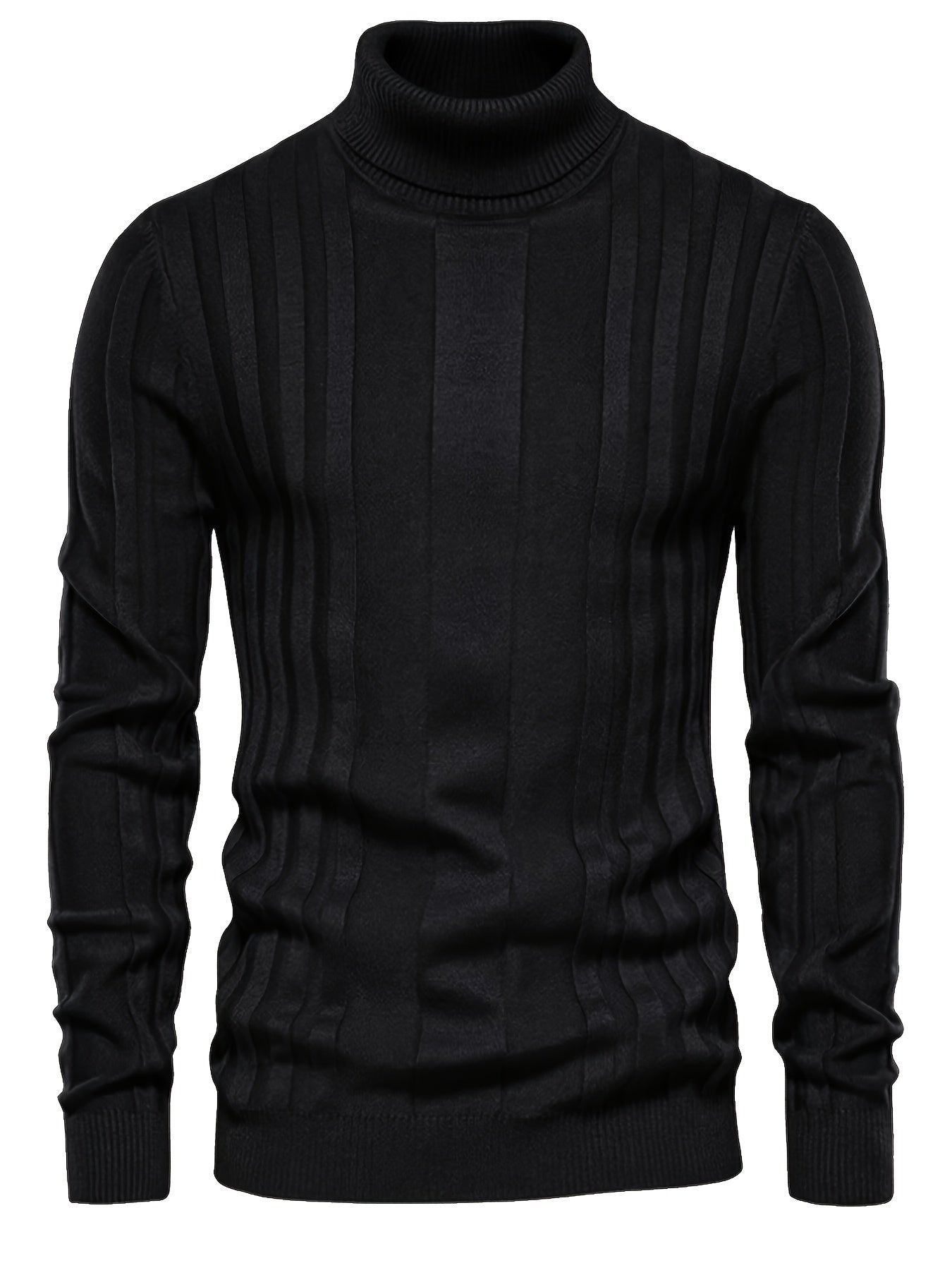 Herren Rollkragenpullover gerippt Slim Fit elastisch Langarm bequem warm