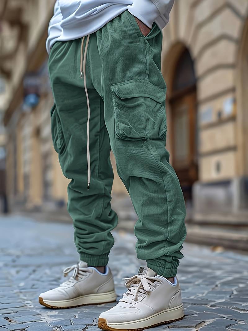 Herren Cargohose atmungsaktiv Kordelzug elastischer Bund lockere Passform mehrere Taschen
