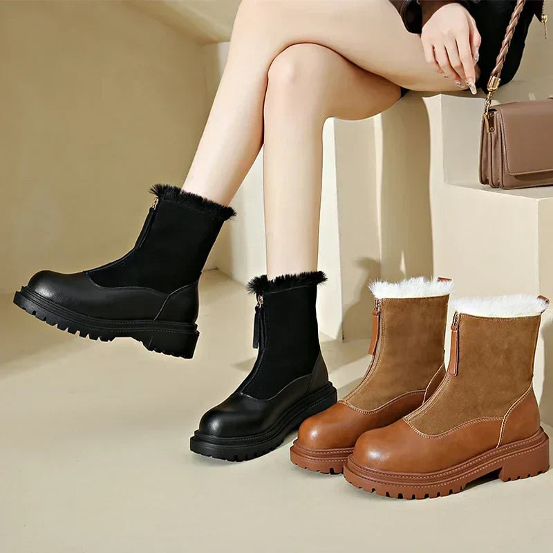 Damen flache Stiefeletten Profilsohle rutschfeste warme bequeme Winterstiefel
