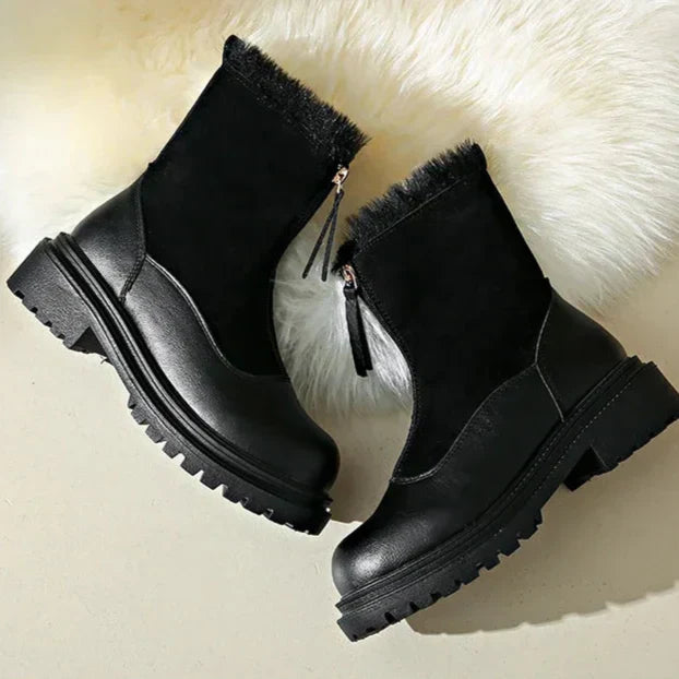 Damen flache Stiefeletten Profilsohle rutschfeste warme bequeme Winterstiefel