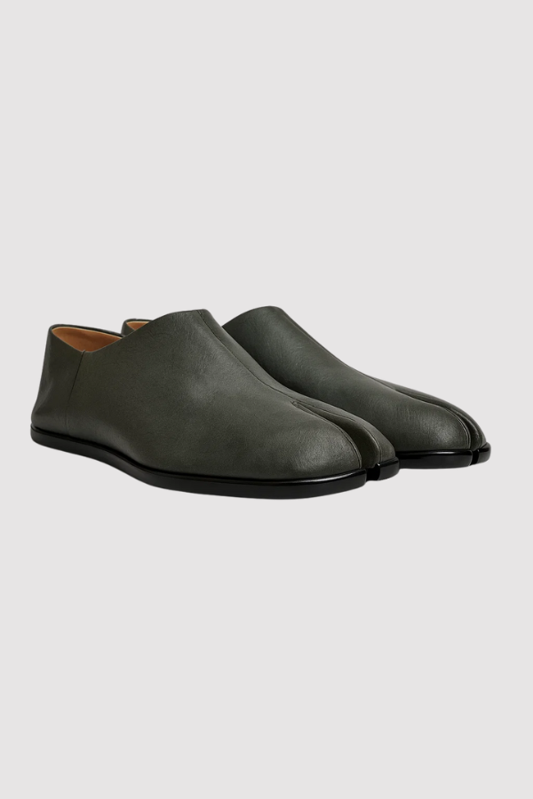 Herren Tabi Slipper Leder Kuhhaut gespaltene Zehen quadratisch verstellbare Ferse Slip-On